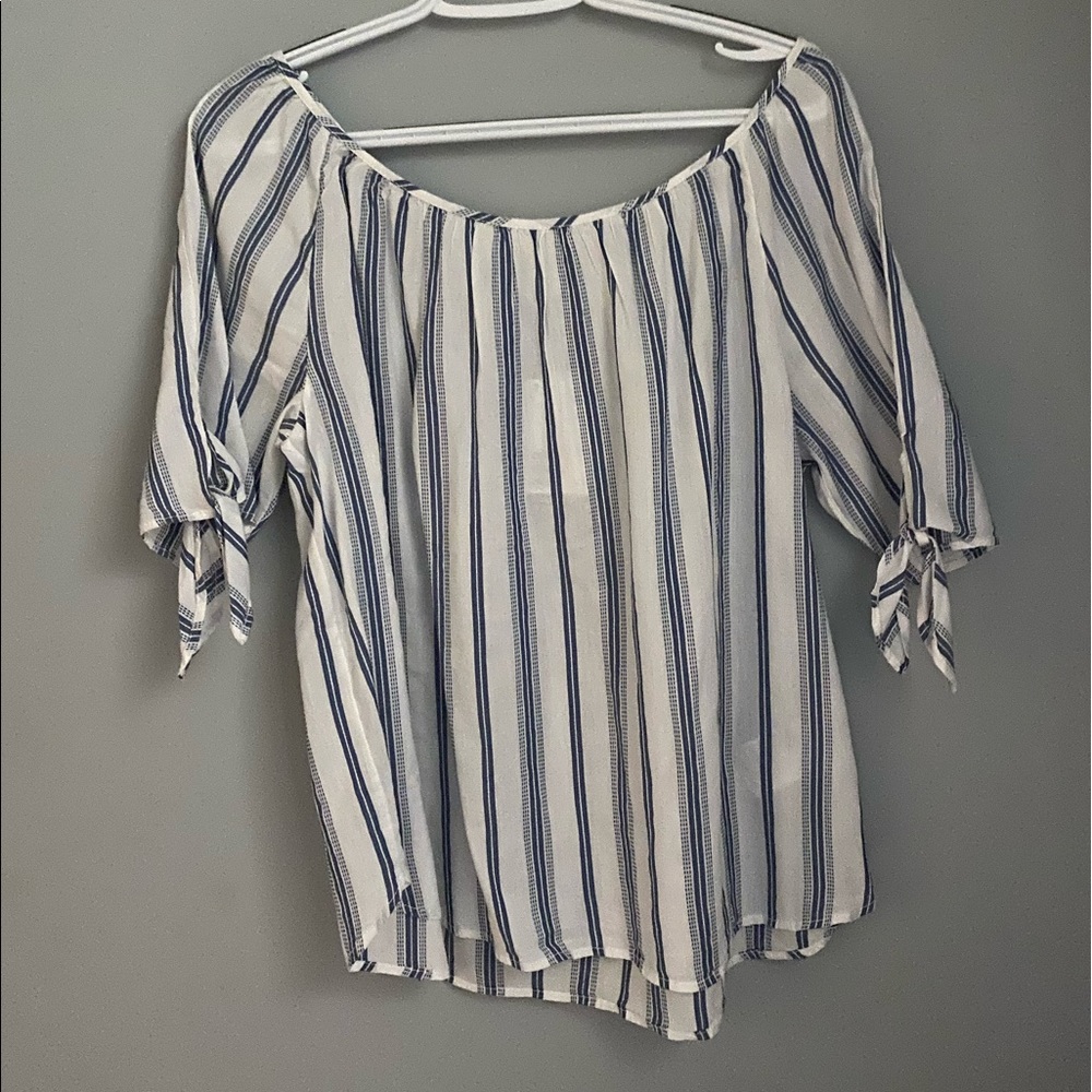 white and navy blouse
